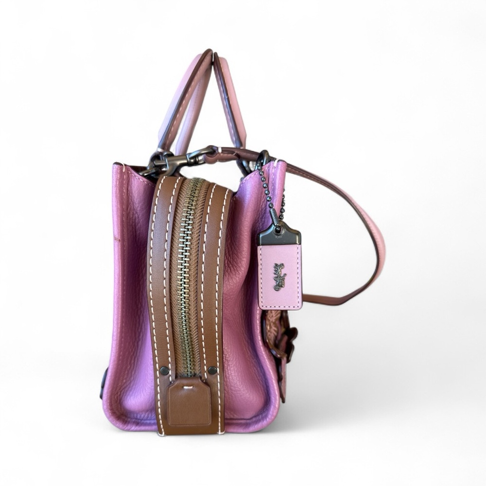 Coach Rogue 25 Tea Rose Appliqué Small Leather Satchel Bag - Pink/Mauve - Picture 5 of 11